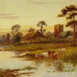 Sidney Yates Johnson, oil on canvas, cattle on river bank, 10" x 14", unframed