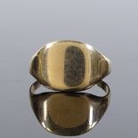 An unmarked gold signet ring, panel height 10.5mm, size K, 2.1g