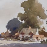 Edward Seago (1910 - 1974), watercolour, Cottages near Ingham Norfolk, 1988, 11" x 15", framed,