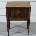 An 18th century Dutch marquetry side table with tambour front, single drawer below and tapered legs,