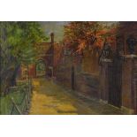 A R Newman, oil on canvas, courtyard scene, 16" x 22", framed