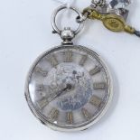 A Continental silver-cased open-face key-wind pocket watch, by C Lannier, with engine turned case,