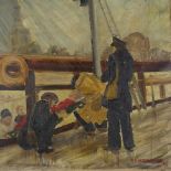 Rose Henriques (1877 - 1972), unstretched oil on canvas, Second War Period figures on board a ship