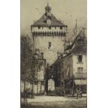W Renison, etching, Hotel de Ville Loches France, plate size 17" x 10.5", framed