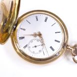 A 14ct gold full hunter side-wind pocket watch, with engine turned case, Roman numeral hour