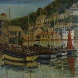 C Elliott, oil on canvas, Polperro harbour, 31" x 34", framed