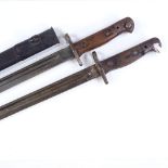 2 First War Period sword bayonets, both dated 1907, 1 with scabbard