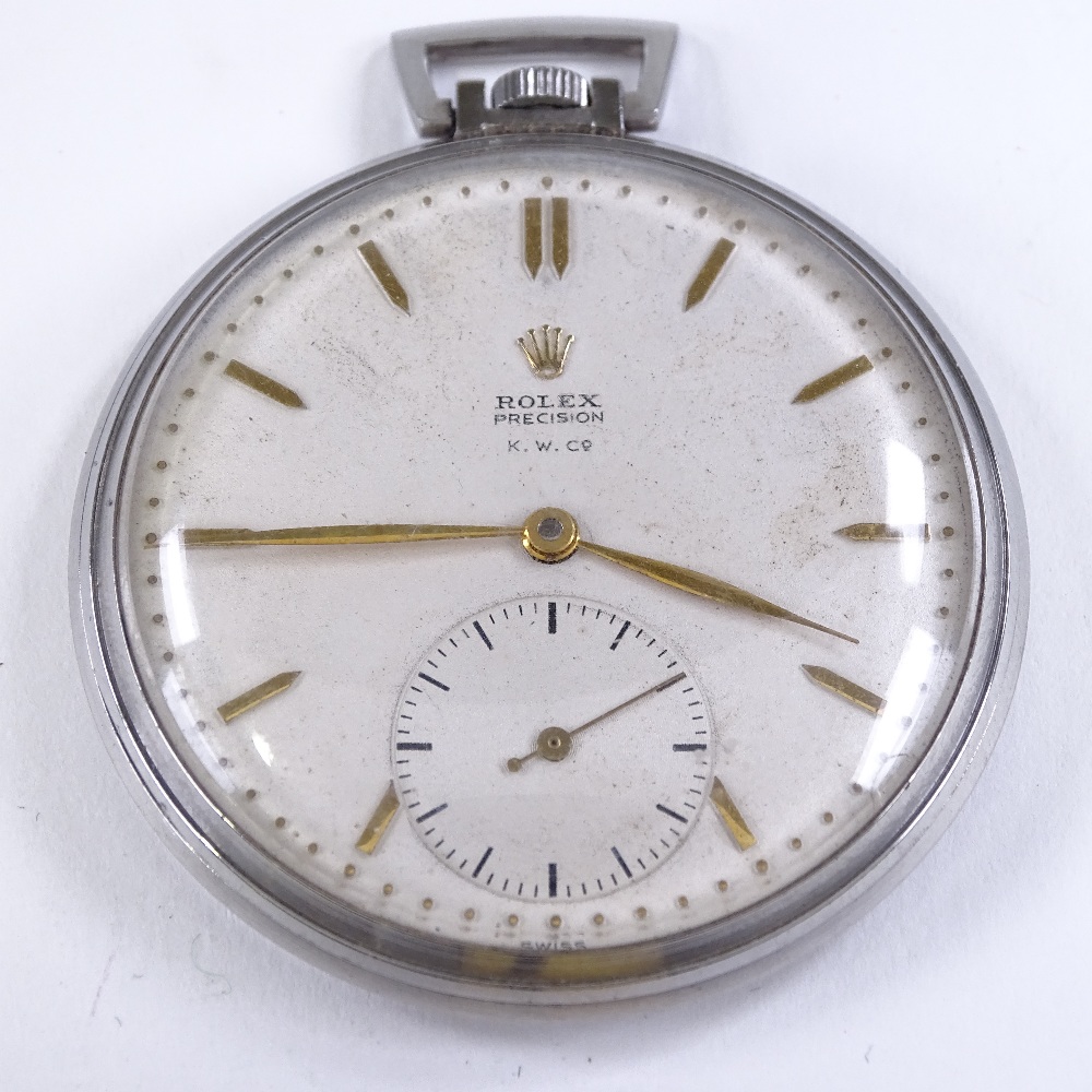 A rare Rolex Precision pocket watch, stainless steel case, with 17 ruby movement and subsidiary - Image 4 of 8