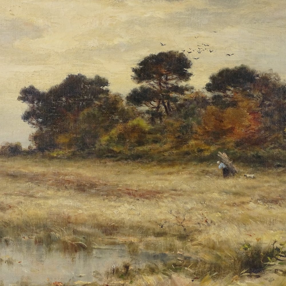 Alexandre Gaston Guignard (1848 - 1922), oil on canvas, Landscape with Faggot Gatherer, 18" x 22",