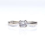 An 18ct white gold Princess-cut solitaire diamond ring, diamond approx 0.25ct, setting height 4.3mm,