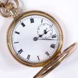 A gold plated half hunter side-wind pocket watch, by Qudos, 15 jewel movement with subsidiary