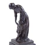 Frances Bessie Burlison, bronze sculpture, mother and child on black marble plinth, height 18cm