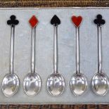 A set of 8 silver and enamel playing card suit coffee spoons, by Hukin & Heath, hallmarks Birmingham