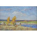 20th century Russian School, oil on board, impressionist landscape, signed in Cyrillic, 8" x 12",