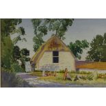 Cedric Chater, watercolour, farmyard scene, 9.5" x 15", framed