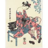 Hashiguchi Goya (1880 - 1921), Japanese woodblock print, Bijin in summer attire, sheet size 12.5"