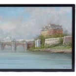 Y Gianni, gouache/watercolour, view of the Castel San Angelo in Rome, 12" x 19", framed