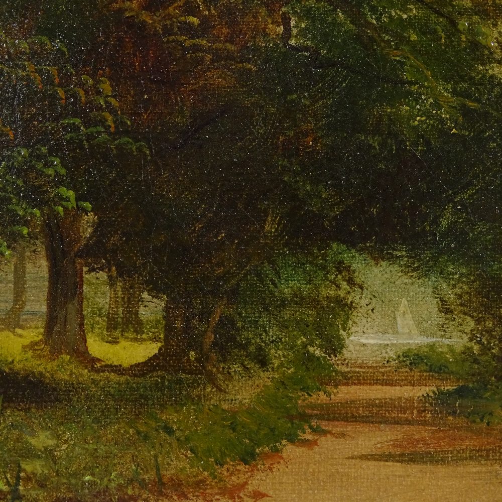 J Lewis, oil on canvas, river scene, 8" x 12", framed - Image 3 of 4