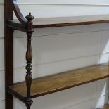 A 19th century mahogany wall hanging 3-tier open display shelf, with spindled columns, width 3'