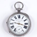 A 19th century silver-cased Coastguard open-face key-wind lever pocket watch, by JN Masters of