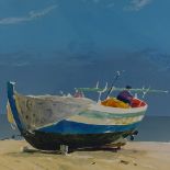Donald Hamilton Fraser (1929 - 2009), colour screen print, beached fishing boat, printer's proof
