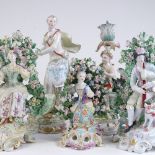 A group of 19th century Derby porcelain bocage figures, mostly A/F (7)