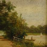 J Lewis, oil on canvas, river scene, 8" x 12", framed