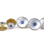 An 18ct gold sapphire and mother-of-pearl gentleman's dress set, comprising 4 buttons and 2 dress