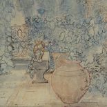 David Ponsonby, watercolour, garden scene, 16" x 21", framed
