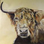 Clive Fredriksson, oil on canvas, Highland cow, 39" x 40", framed