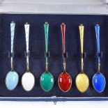 A set of 6 Danish sterling silver and enamel coffee spoons, length 9.5cm