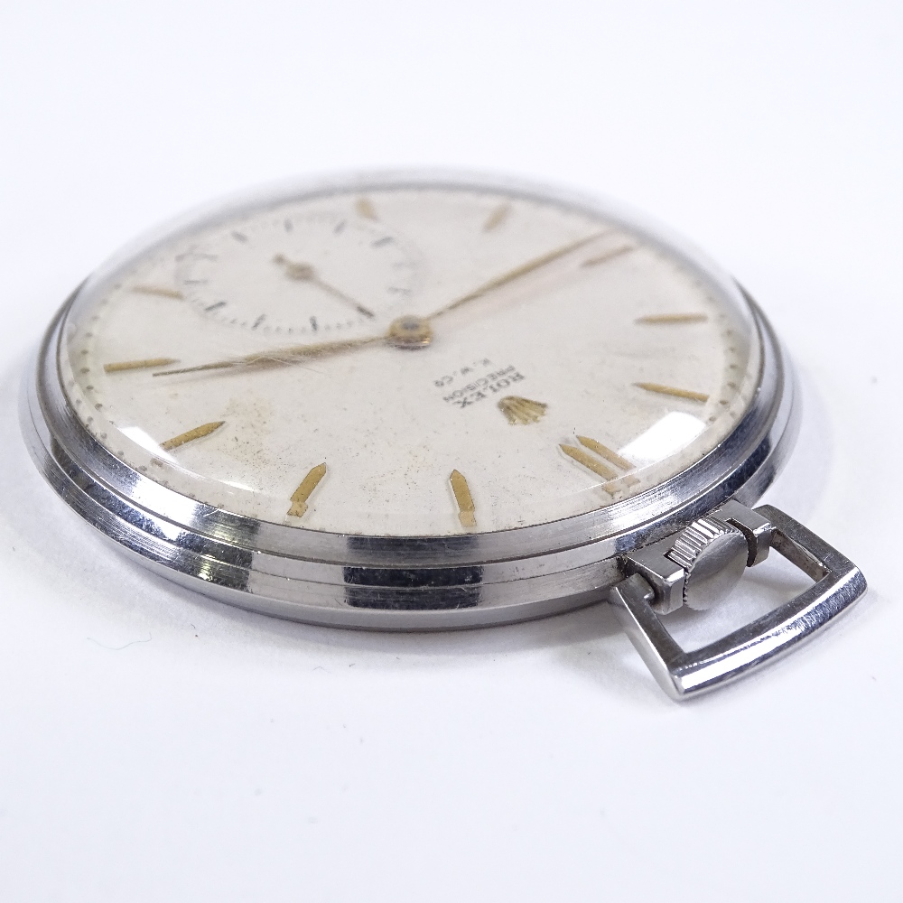 A rare Rolex Precision pocket watch, stainless steel case, with 17 ruby movement and subsidiary - Image 3 of 8