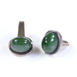 A Danish sterling silver and high cabochon chrysoprase matching ring and pendant, by Sven Haugaard-