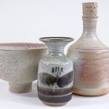 Mary Rich (born 1940), studio porcelain bowl and bottle, with small stoneware vase, all with maker's