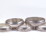 5 various silver hinged bangles, 105g total