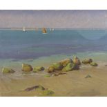 E H Whydale, oil on board, Dorset coastal scene, 14" x 19", framed