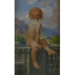 Anna Merritt, oil on canvas, in Arcady, signed with monogram, 16" x 9", framed