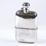 A Sampson Mordan & Co curved silver hip flask, with detachable cup, with gilt interior, hallmarks
