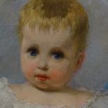 Kate Bishop, oil on panel, portrait of a child, 1881, 16" x 12", framed