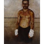 Mark Gilbert (born 1969), oil on paper, golden gloves (portrait of a boxer), 1998, 16" x 14", framed