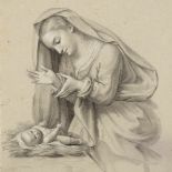 18th/19th century pencil/chalk drawing of the Madonna and infant Christ, inscribed Marchettini,