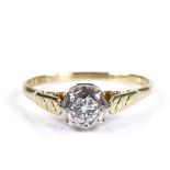An 18ct gold solitaire diamond ring, diamond approx 0.15ct, setting height 6.3mm, size Q, 2.6g