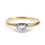An 18ct gold Princess-cut solitaire diamond ring, diamond approx 0.4ct, setting height 4.6mm, size