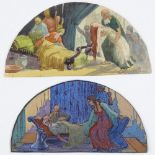 Frank Brangwyn (1867 - 1956), pair of demi-lune shaped watercolours, preparatory sketches, Classical