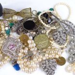 Various costume jewellery, including ivory bead necklace, paste buckles, pearl necklace etc