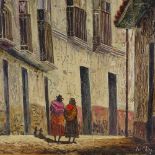 Joe Chire, oil on canvas, street scene in La Paz Bolivia, 33" x 25", framed