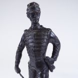 A patinated bronze sculpture of a hussar, early 20th century, unsigned, on wood plinth, height 38cm
