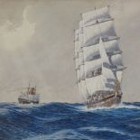Oswald Pennington (1885 - 1963), watercolour, steam and sail ships off the coast, 9.5" x 13.5",