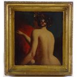 Attributed to William Etty, oil on board, Classical female nude, unsigned, 11" x 9", framed