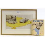 Kay Nixon (1895 - 1988), watercolour, original illustration cat and kittens from the book Pushti, 8"